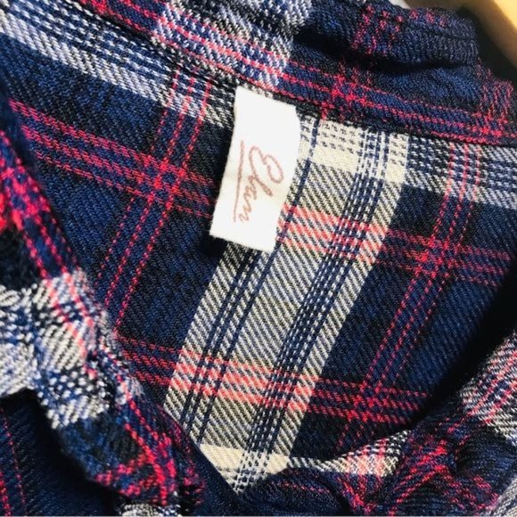 ELAN Plaid Flannel Raw Edge Button Down High Low Shirt Size Small - Picture 7 of 8